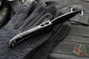 Microtech LUDT OTS Knife- Single Edge- Tactical- Black Handle- Carbon Fiber Inlay- DLC Black Plain Edge Blade 1135-1 DLCTCFIS