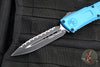 Microtech Combat Troodon Gen III OTF Knife- Double Edge- Blue Handle- Black Full Serrated Edge Blade 1142-3 BL Gen III