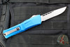 Microtech Combat Troodon Gen III OTF Knife- Single Edge- Blue Handle- Stonewash Part Serrated Blade 1143-11 BL Gen III