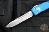 Microtech Ultratech OTF Knife- Single Edge- Blue Handle- Apocalyptic Part Serrated Blade 121-11 APBL