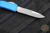 Microtech Ultratech OTF Knife- Single Edge- Blue Handle- Apocalyptic Part Serrated Blade 121-11 APBL