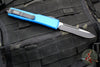 Microtech Ultratech OTF Knife- Single Edge- Blue Handle- Black Part Serrated Blade 121-2 BL