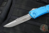 Microtech Combat Troodon Gen III OTF Knife- Interceptor Edge- Blue Handle- Apocalyptic Part Serrated Blade 1217-11 APBLS