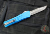 Microtech Combat Troodon Gen III OTF Knife- Interceptor Edge- Blue Handle- Apocalyptic Part Serrated Blade 1217-11 APBLS