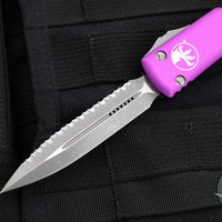 Microtech Ultratech OTF Knife- Double Edge- Violet Handle- Apocalyptic Full Serrated Blade 122-12 APVI