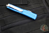 Microtech Ultratech OTF Knife- Double Edge- Distressed Blue- Apocalyptic Full Serrated Blade 122-12 DBL