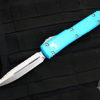 Microtech Ultratech OTF Knife- Double Edge- Turquoise Handle- Stonewash Full Serrated Blade 122-12 TQ