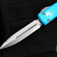 Microtech Ultratech OTF Knife- Double Edge- Turquoise Handle- Stonewash Full Serrated Blade 122-12 TQ
