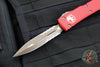 Microtech Ultratech OTF Knife- Double Edge- Red Handle- Bronzed Apocalyptic Part Serrated Blade and Hardware 122-14 APRD