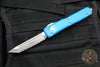 Microtech Ultratech OTF Knife- Tanto Edge- Blue Handle- Apocalyptic Full Serrated Blade 123-12 APBL