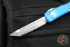 Microtech Ultratech OTF Knife- Tanto Edge- Blue Handle- Apocalyptic Full Serrated Blade 123-12 APBL
