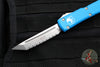 Microtech Ultratech OTF Knife- Tanto Edge- Blue Handle- Stonewash Full Serrated Blade 123-12 BL
