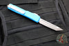 Microtech Ultratech OTF Knife- Tanto Edge- Blue Handle- Stonewash Full Serrated Blade 123-12 BL