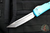 Microtech Ultratech OTF Knife- Tanto Edge- Turquoise Handle- Stonewash Full Serrated Blade 123-12 TQ