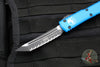 Microtech Ultratech OTF Knife- Tanto Edge- Blue Handle- Black Full Serrated Blade 123-3 BL