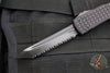 Microtech Ultratech OTF Knife- Delta- Tanto Edge- Frag Black Handle- Black DLC Full Serrated Edge Blade- DLC HW- Nickel Boron Internals 123-3UT-DS