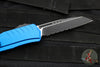 Microtech Cypher II- Single Edge- Blue Handle- Black Part Serrated Edge Blade 1241-2 BL