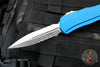 Microtech Cypher II 2025- Double Edge- Blue Handle- Stonewash Part Serrated Edge Blade 1242-11 BL