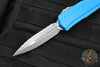 Microtech Cypher II- Double Edge- Blue Handle- Apocalyptic Full Serrated Edge Blade 1242-12 APBL