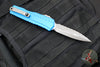 Microtech Cypher II- Double Edge- Blue Handle- Apocalyptic Full Serrated Edge Blade 1242-12 APBL