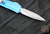 Microtech Cypher II- Double Edge- Blue Handle- Apocalyptic Full Serrated Edge Blade 1242-12 APBL