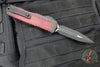 Microtech Cypher II- Double Edge- Red X-51 Pattern Handle- Distressed Black Plain Edge Blade 1242-1 RDX51S