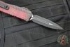 Microtech Cypher II- Double Edge- Red X-51 Pattern Handle- Distressed Black Plain Edge Blade 1242-1 RDX51S