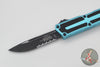 Microtech Scarab II- Single Edge- Turquoise Handle- Black Part Serrated Edge Blade 1278-2 TQ