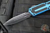 Microtech Scarab II- Gen III- Double Edge- Blue Handle- Black Full Serrated Edge Blade 1280-3 BL