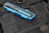 Microtech Scarab II- Gen III- Double Edge- Blue Handle- Black Full Serrated Edge Blade 1280-3 BL
