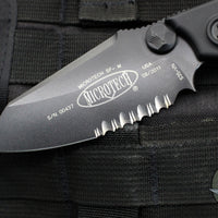 Vintage 2011 Microtech Select Fire- Manual- Tactical- Black Handle- Black Part Serrated Blade 129-2 T