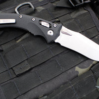 Microtech Knives- Amphibian Ram-Lok Folder- Fluted Black G-10 Handle- Stonewash Plain Edge Blade 137RL-10 FLGTBK