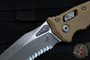 Microtech Knives- Amphibian Ram-Lok Folder- Fluted Tan G-10 Handle- Apocalyptic Part Serrated Edge Blade 137RL-11 APFLGTTA