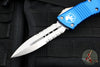 Microtech Combat Troodon OTF Knife- Double Edge- Blue Handle- Part Serrated Stonewash Blade 142-11 BL