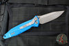 Microtech Socom Elite- Single Edge- Manual Folder- Blue Handle- Apocalyptic plain edge Blade 160-10 APBL