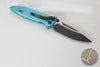 Microtech Socom Elite- Manual Folder- Single Edge- Turquoise Handle- Two-tone Black Blade 160-1 TQ
