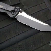 Microtech Socom Elite- Manual Folder- Tanto Edge- Black Handle- Two-tone Black Part Serrated Blade 161-2 T