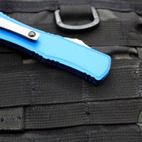 Microtech Hera II OTF Knife- MINI- Bayonet Edge- Blue Handle- Stonewash Part Serrated Blade 1701M-11 BL