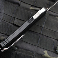 Microtech Hera II XL OTF Knife- Double Edge- Black Handle- Stonewash Full Serrated Blade 1702-12