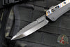 Microtech Glycon OTF Knife- Bayonet Edge- Black Handle With Tony Marfione Hand Flamed Titanium Accents and DLC Hardware- Black DLC Finished Serrated Upper Blade 184-2 DLCFA