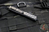 Microtech Makora- Shadow Edition- Tanto Edge- Black Handle- Black Metal Bubble Inlay- Black DLC Full Serrated Blade- Black DLC HW 207-3 DLCTBISH