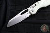Microtech Knives- M.S.I. Ram-Lok Folder- White Tri-Grip Injection Molded Handle- Stonewash Part Serrated Edge Blade 210T-11 PMWH