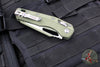 Microtech Knives- M.S.I. Ram-Lok Folder- Vintage Green Tri-Grip Injection Molded Handle- Cerakoted Vintage Green Plain Edge Blade- Apocalyptic Hardware 210T-1 PMCVG