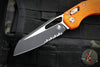 Microtech Knives- M.S.I. Ram-Lok Folder- Orange Tri-Grip Injection Molded Handle- Black Part Serrated Edge Blade- Bead Blast Hardware 210T-2 PMOR