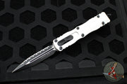 Microtech Dirac OTF Knife- Double Edge- Clear Finished Handle- Black Full Serrated Blade 225-3 CR