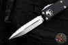 Microtech UTX-85 OTF Knife- Double Edge- Black Handle- Satin Full Serrated Blade 232-6