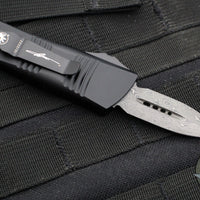Microtech Mini Troodon OTF Knife- Double Edge- Black Handle- Damascus Blade with Ringed HW 238-16 S SN79