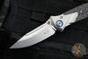 Microtech Socom Bravo- MINI- Single Edge- Bead Blast Finish Titanium Handle with Carbon Fiber Scales- Blue Pivot Collar 260M-7 CFTI