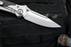Microtech Socom Bravo- MINI- Single Edge- Bead Blast Finish Titanium Handle with Carbon Fiber Scales- Blue Pivot Collar 260M-7 CFTI