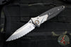 Microtech Socom Bravo- MINI- Single Edge- Bead Blast Finish Titanium Handle with Carbon Fiber Scales- Bead Blast Full Serrated Blade- Bronze Pivot Collar 260M-9 CFTI